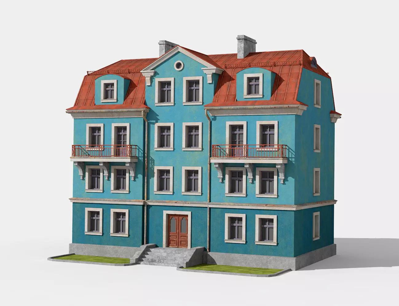 Stylised building Low-poly 3D model_0