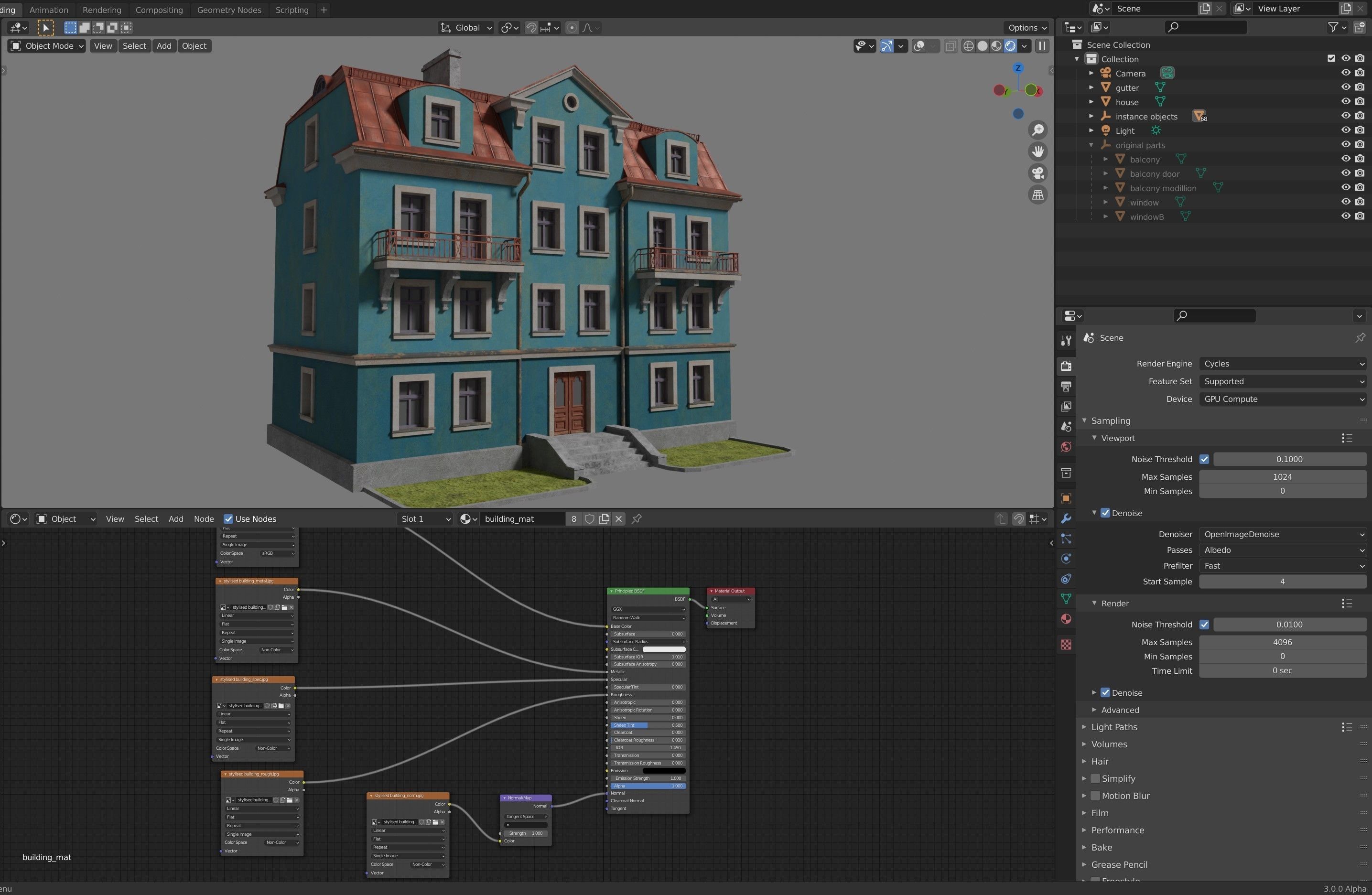 Stylised building Low-poly 3D model_2