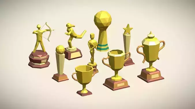 Low Poly Trophy Pack 9 trophies Low-poly 3D model