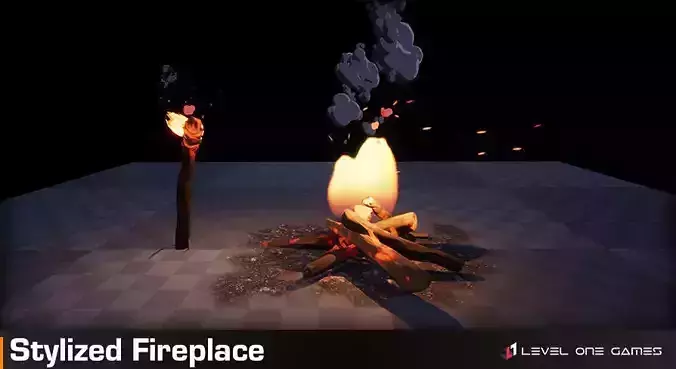 Stylized Fireplace PRO Low-poly 3D model