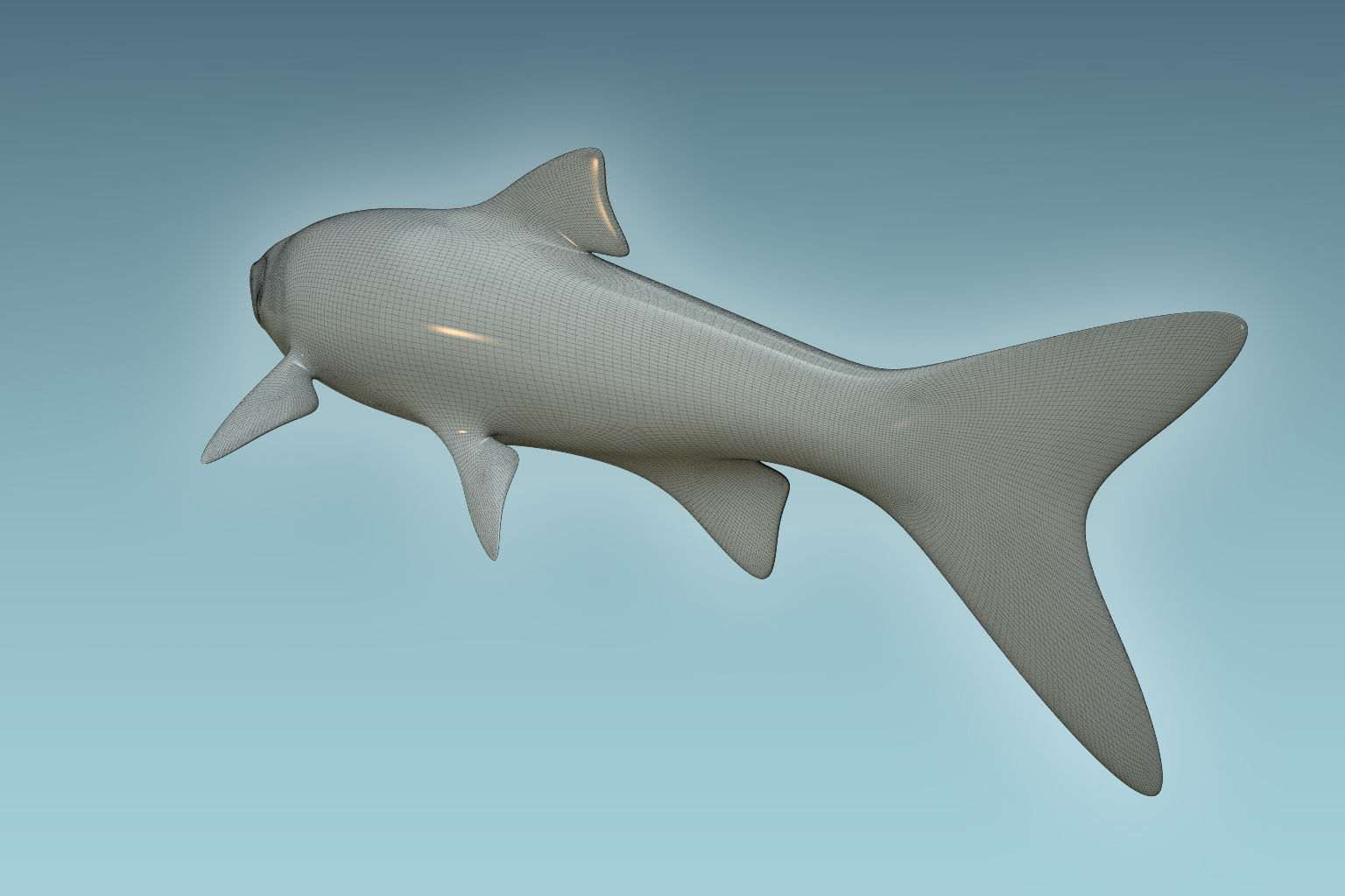Troutfish shark flying in sky 3D model_7