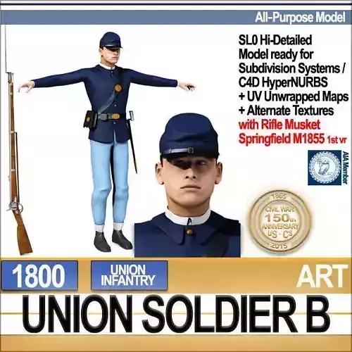Civil War Union Soldier B Infantry 3D model