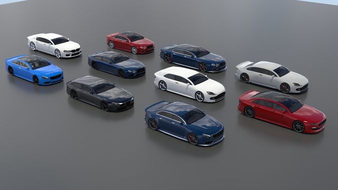 Generic 10 car pack Low-poly 3D model