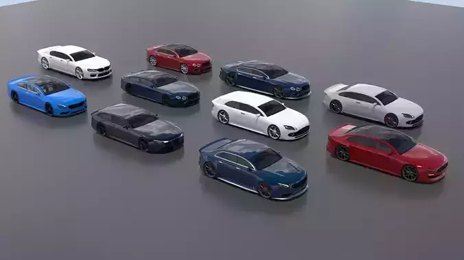 Generic 10 car pack Low-poly 3D model