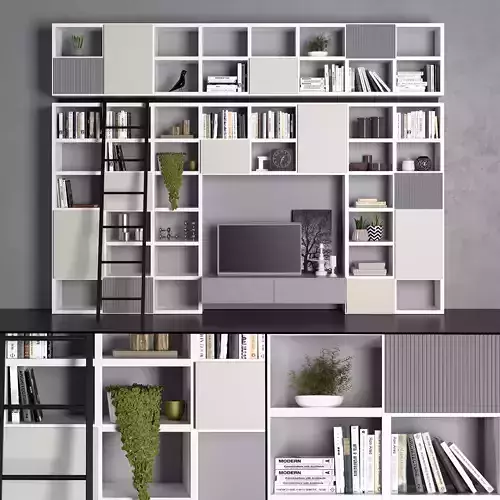 Novamobili living room with bookshelves and plants