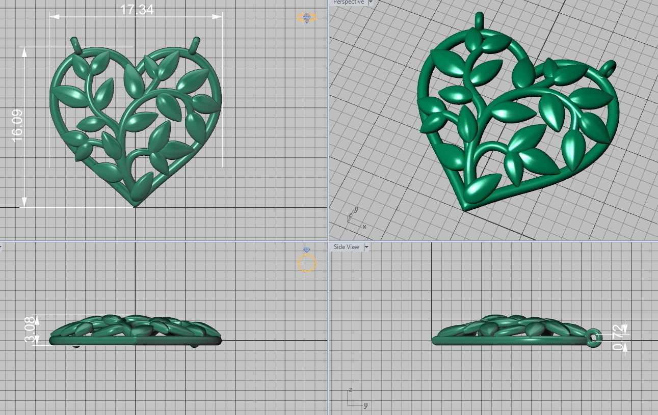 Heart Leaves Pendant 3d model 0244 3D print model_3