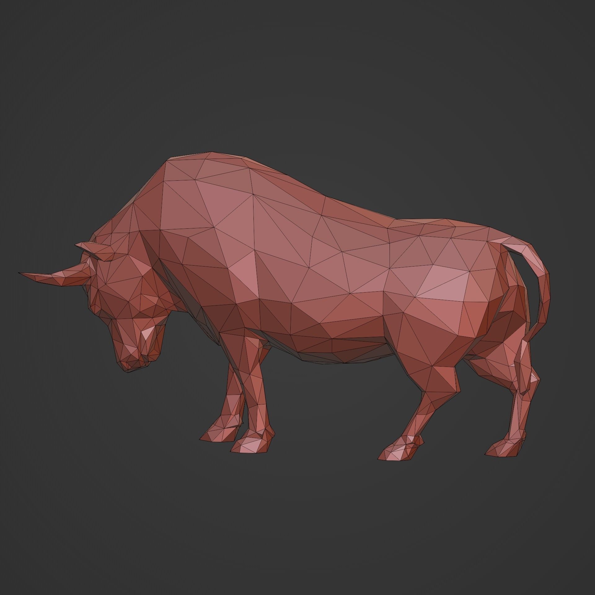 Polygonal Bull Figurine 3D print model_4
