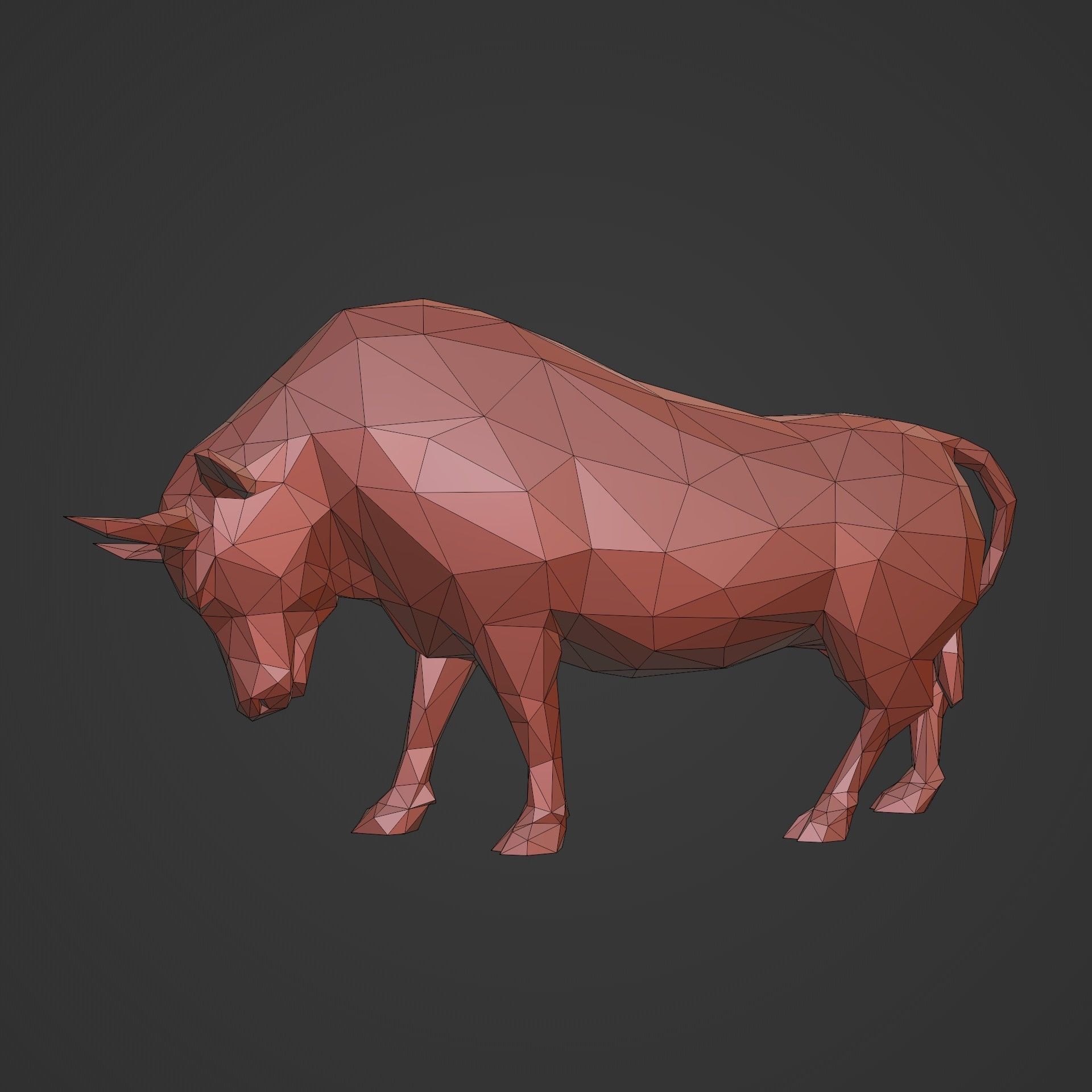 Polygonal Bull Figurine 3D print model_2