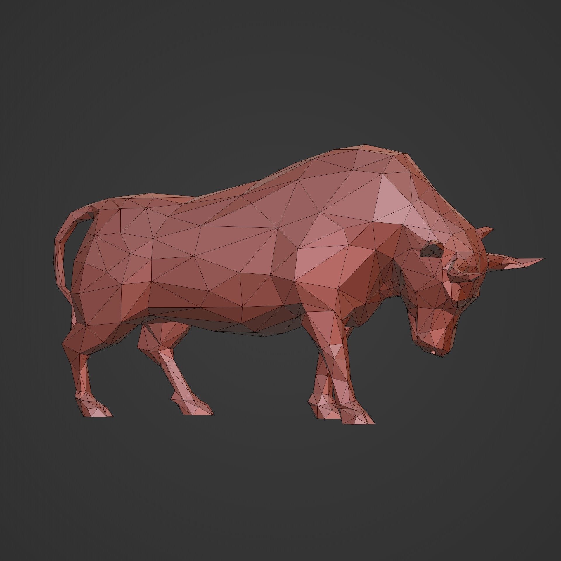 Polygonal Bull Figurine 3D print model_8