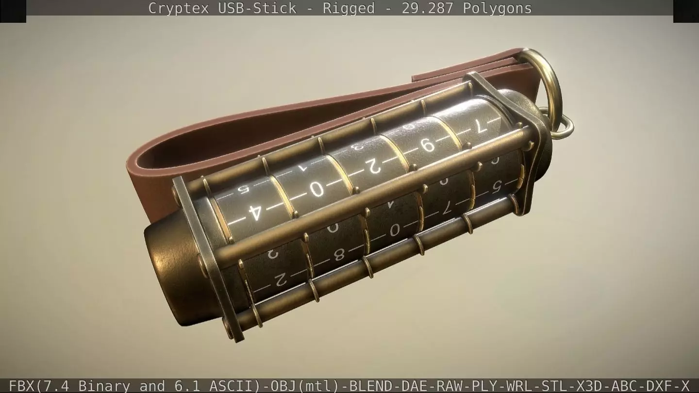 Cryptex USB-Stick Rigged and Gameready Low-poly 3D model
