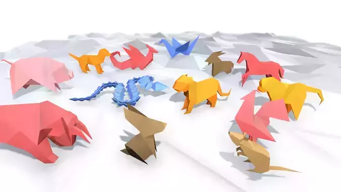 Animals of the Chinese Zodiac Low-poly 3D model