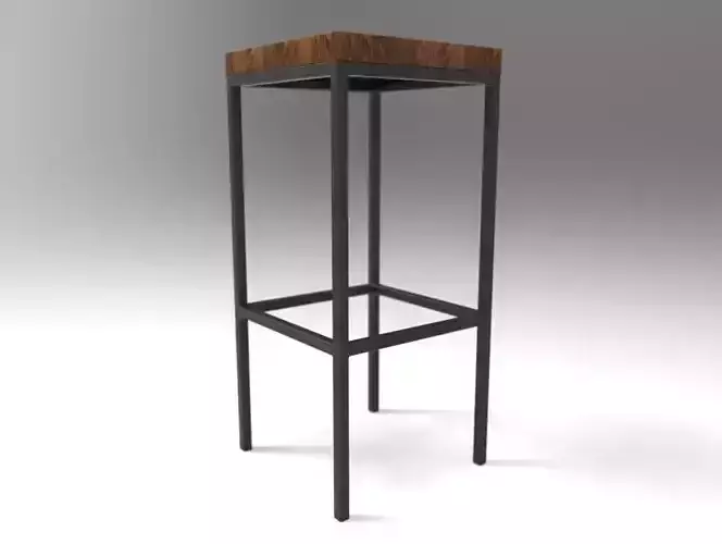 Hoker I wooden bar stool with metal legs 3D print model