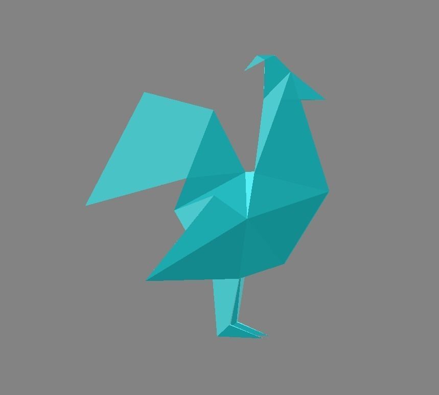 Origami Rooster Low-poly 3D model_3
