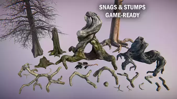 Snags and roots Low-poly 3D model