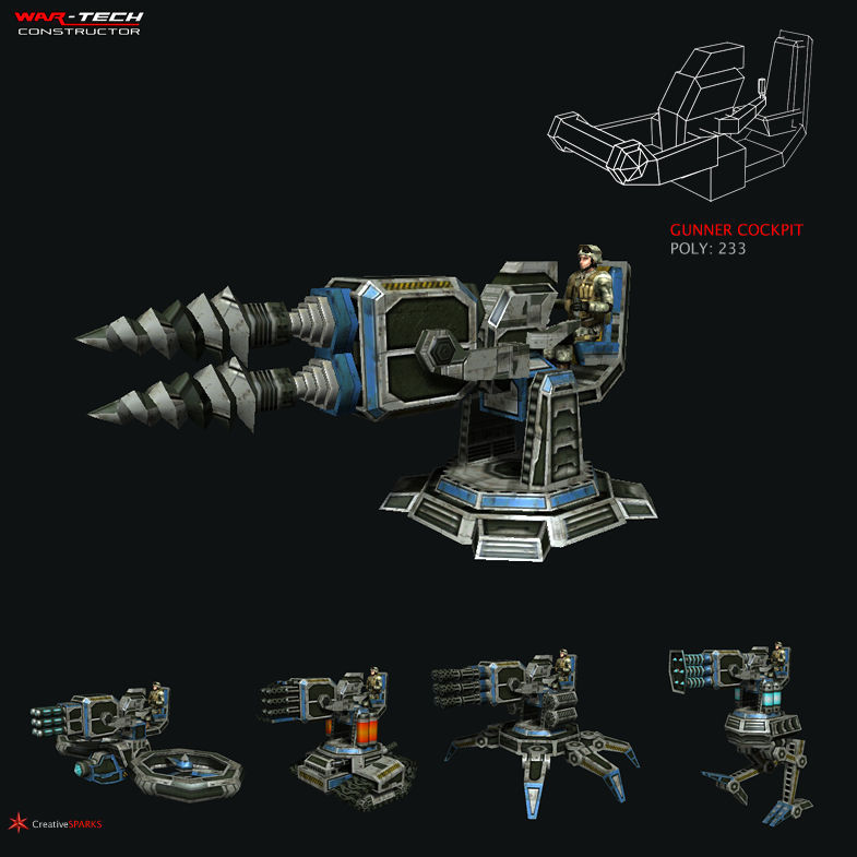 Modular Multilevel Turrets Mechs Robots Low-poly 3D model_24