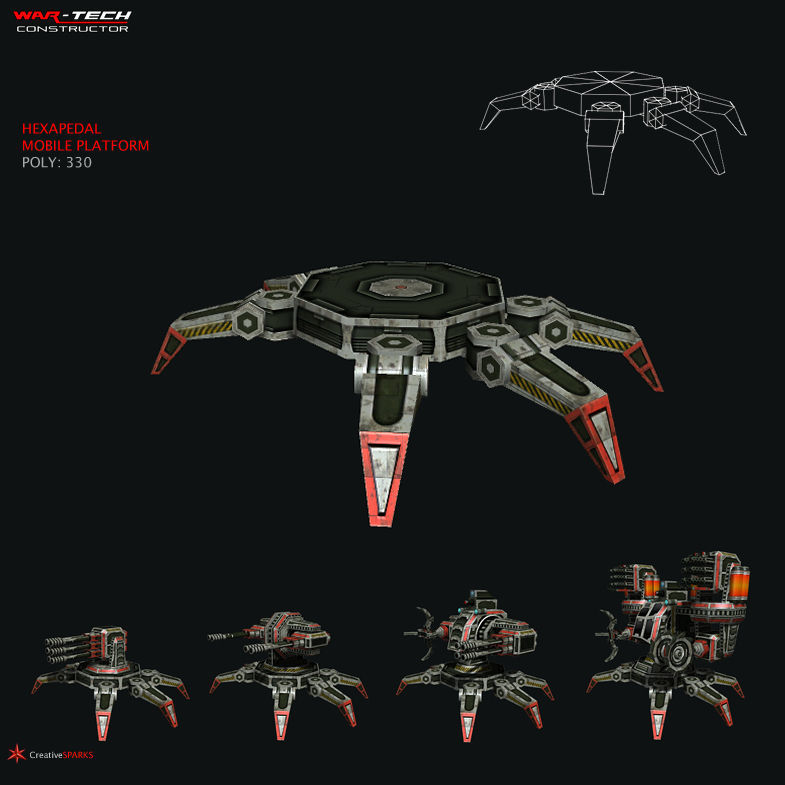 Modular Multilevel Turrets Mechs Robots Low-poly 3D model_21