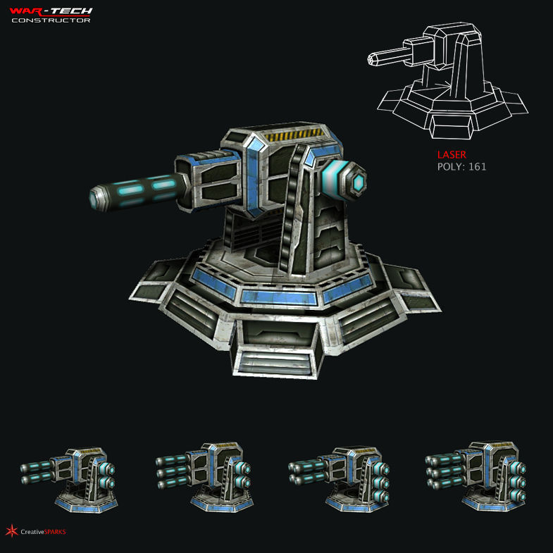 Modular Multilevel Turrets Mechs Robots Low-poly 3D model_8