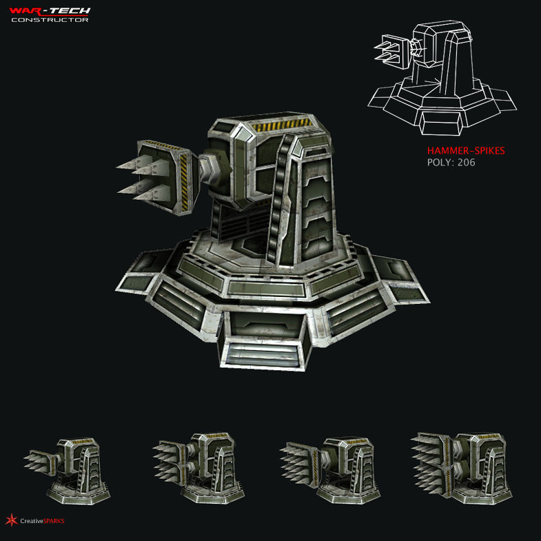 Modular Multilevel Turrets Mechs Robots Low-poly 3D model_10