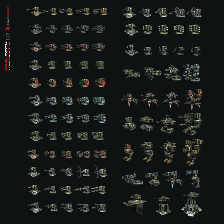 Modular Multilevel Turrets Mechs Robots Low-poly 3D model_2