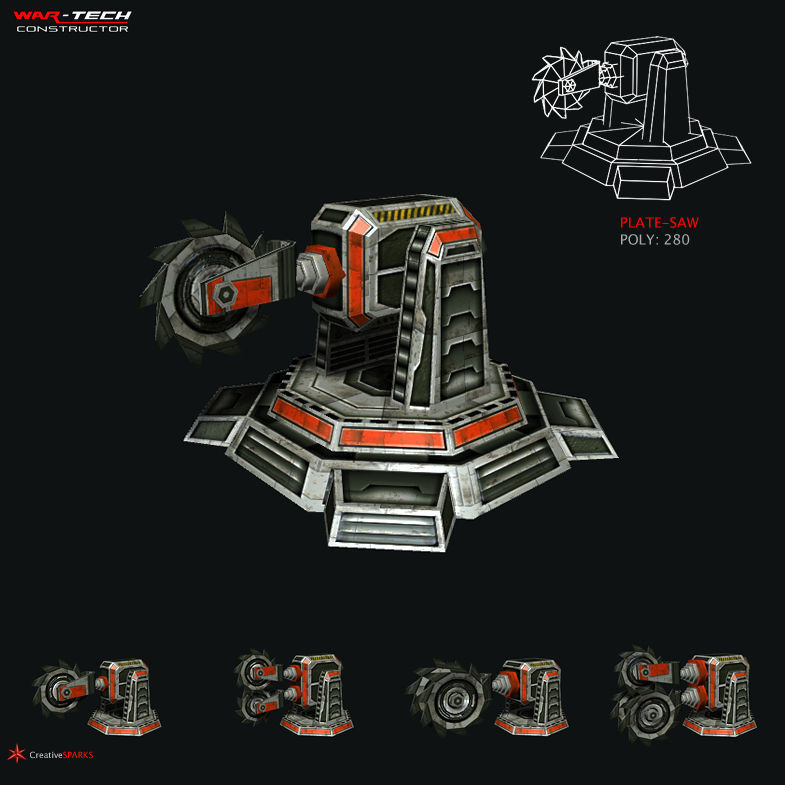 Modular Multilevel Turrets Mechs Robots Low-poly 3D model_11