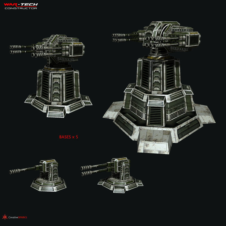 Modular Multilevel Turrets Mechs Robots Low-poly 3D model_18