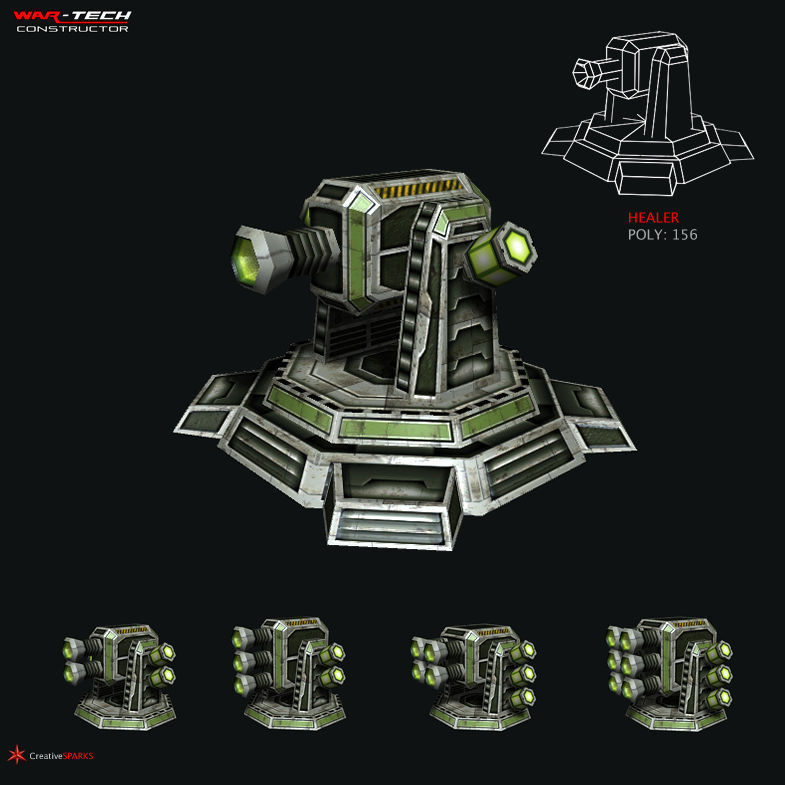 Modular Multilevel Turrets Mechs Robots Low-poly 3D model_16