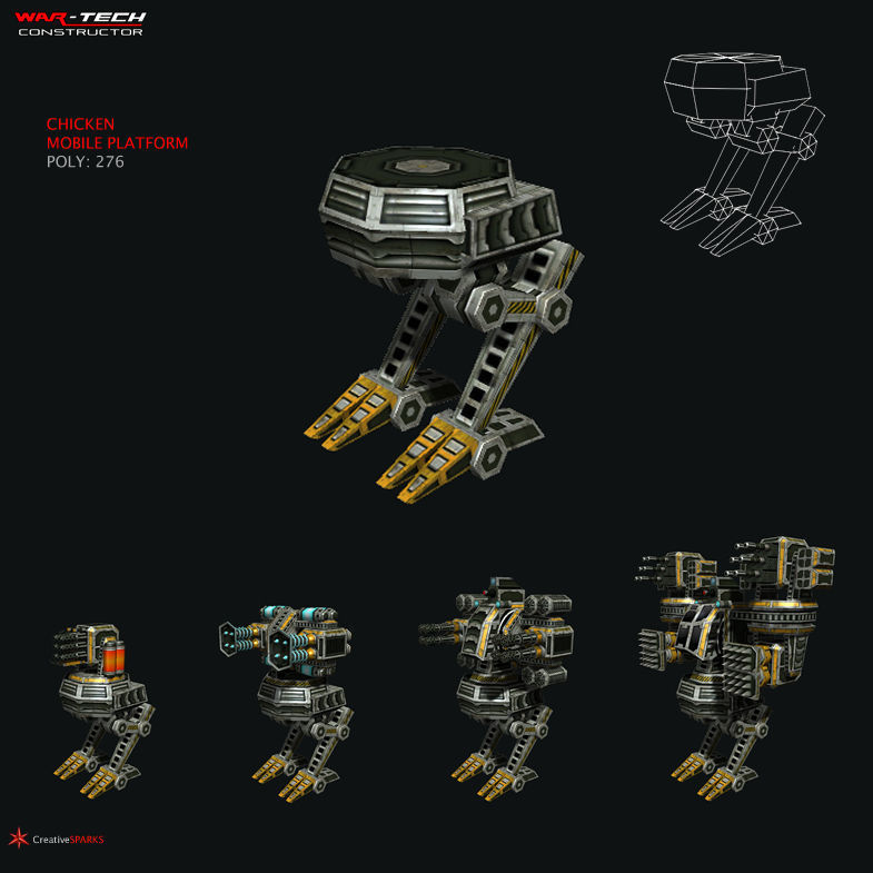 Modular Multilevel Turrets Mechs Robots Low-poly 3D model_22