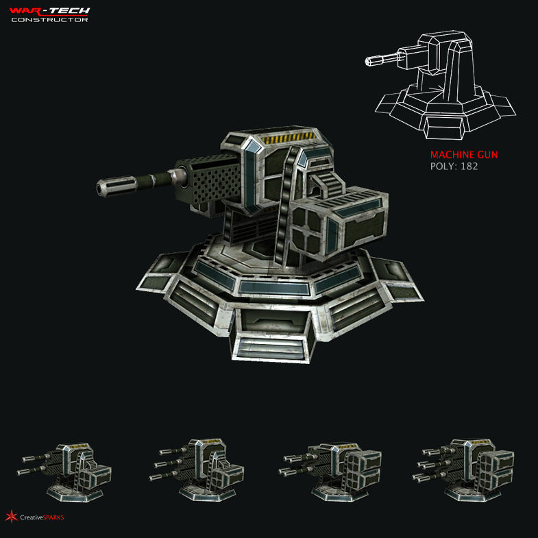 Modular Multilevel Turrets Mechs Robots Low-poly 3D model_9