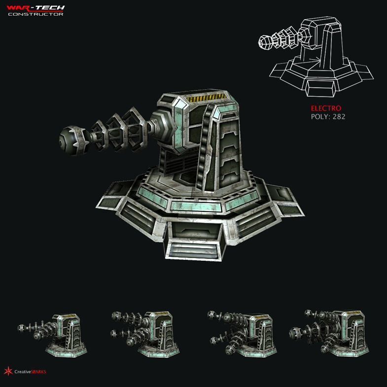 Modular Multilevel Turrets Mechs Robots Low-poly 3D model_14