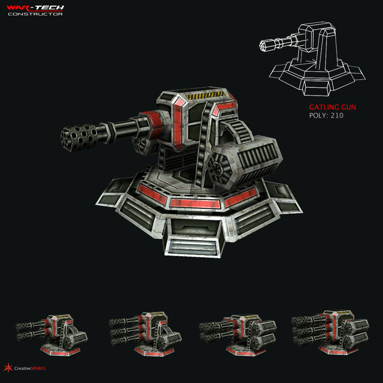 Modular Multilevel Turrets Mechs Robots Low-poly 3D model_4