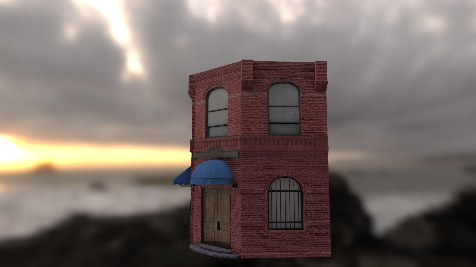 The building at Corner Low-poly 3D model_3
