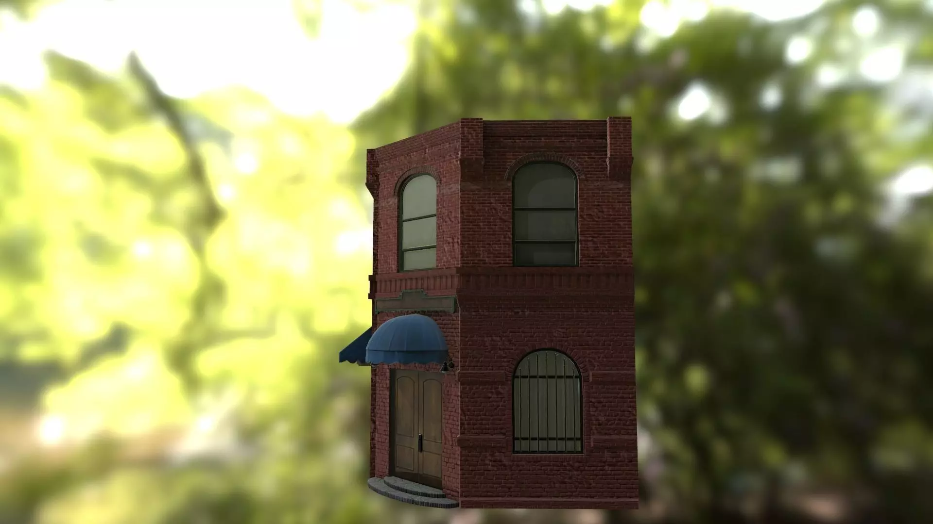 The building at Corner Low-poly 3D model_0