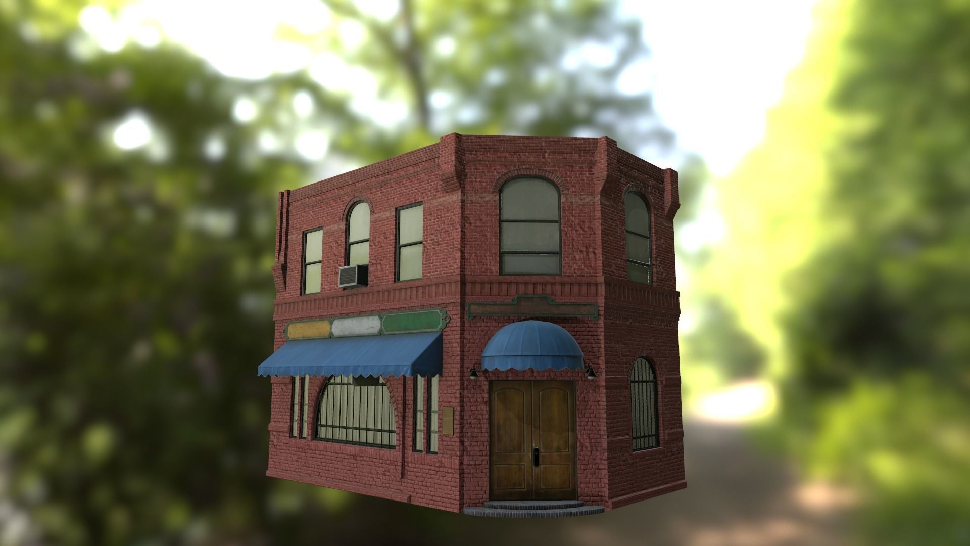 The building at Corner Low-poly 3D model_1