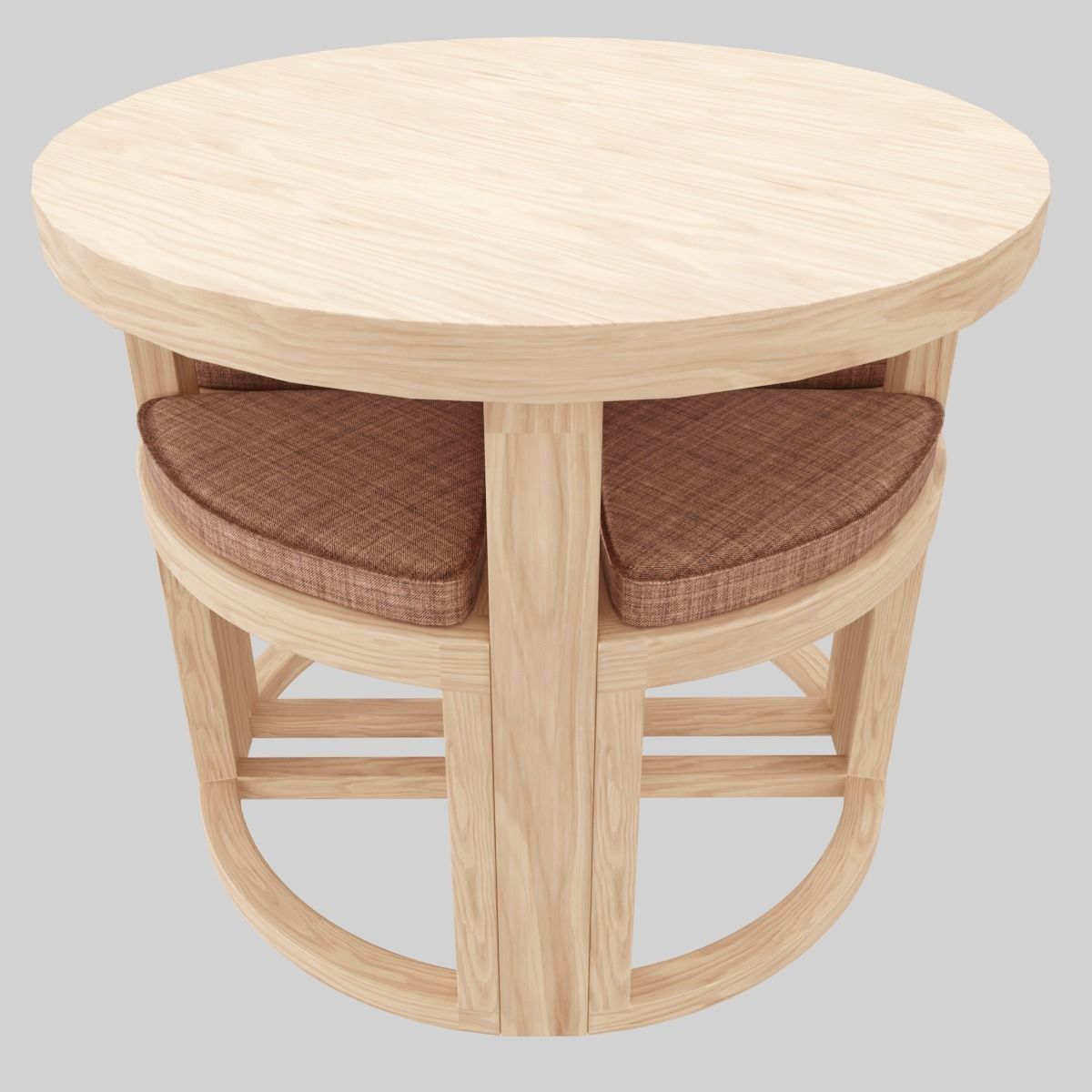 Round Wood Table and Chair Set 3D model_7