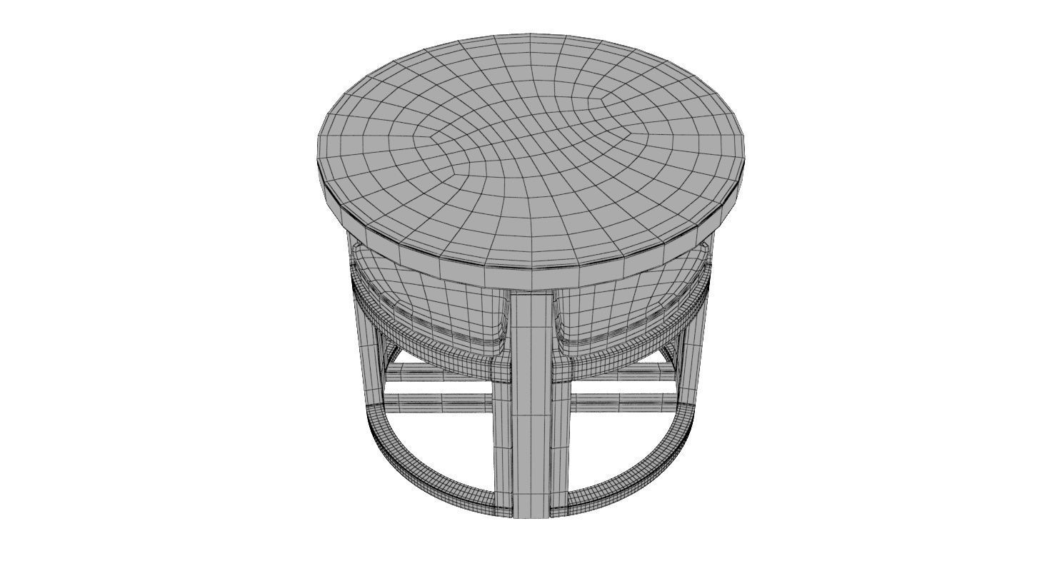 Round Wood Table and Chair Set 3D model_11