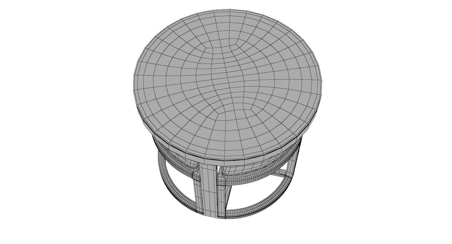 Round Wood Table and Chair Set 3D model_12