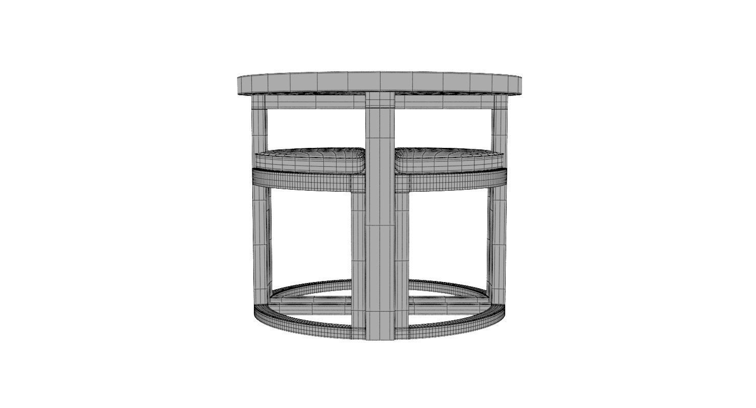Round Wood Table and Chair Set 3D model_9