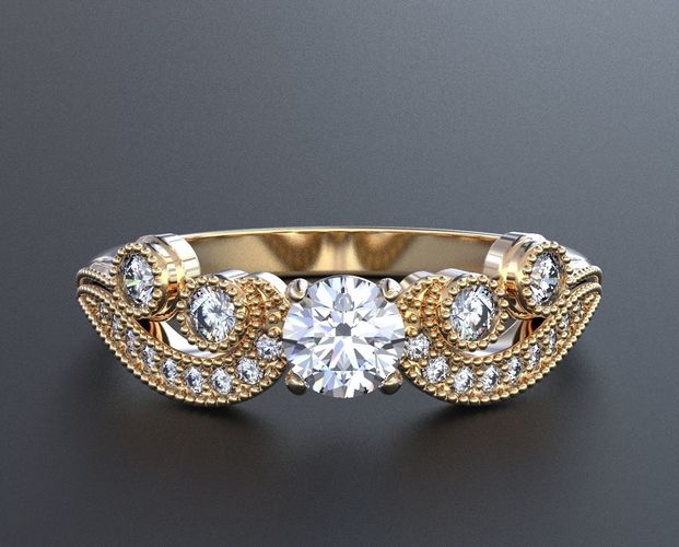 Ring with patterns of two types with diamonds for girls 346 3D print model