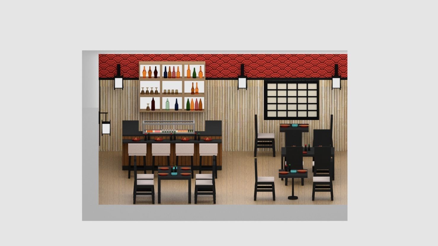 Japanese Restaurant Low-poly 3D model_3