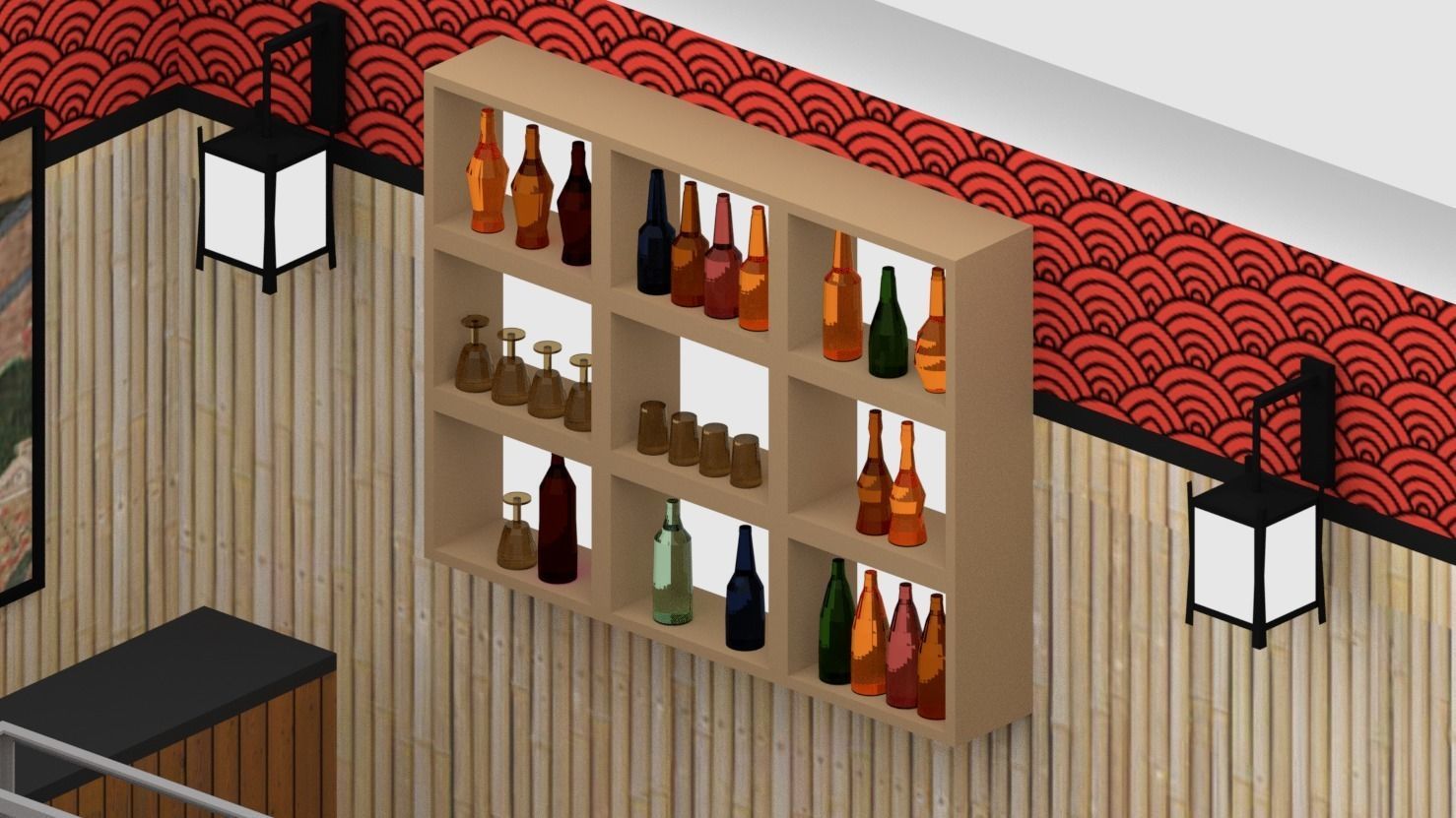Japanese Restaurant Low-poly 3D model_4