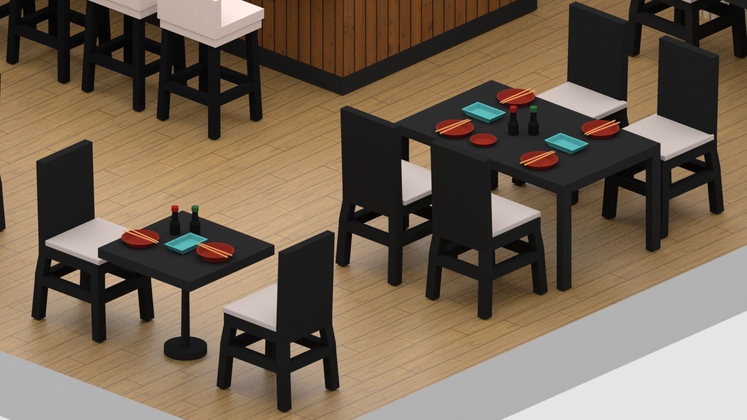 Japanese Restaurant Low-poly 3D model_8