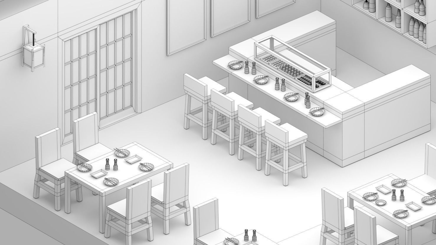 Japanese Restaurant Low-poly 3D model_15