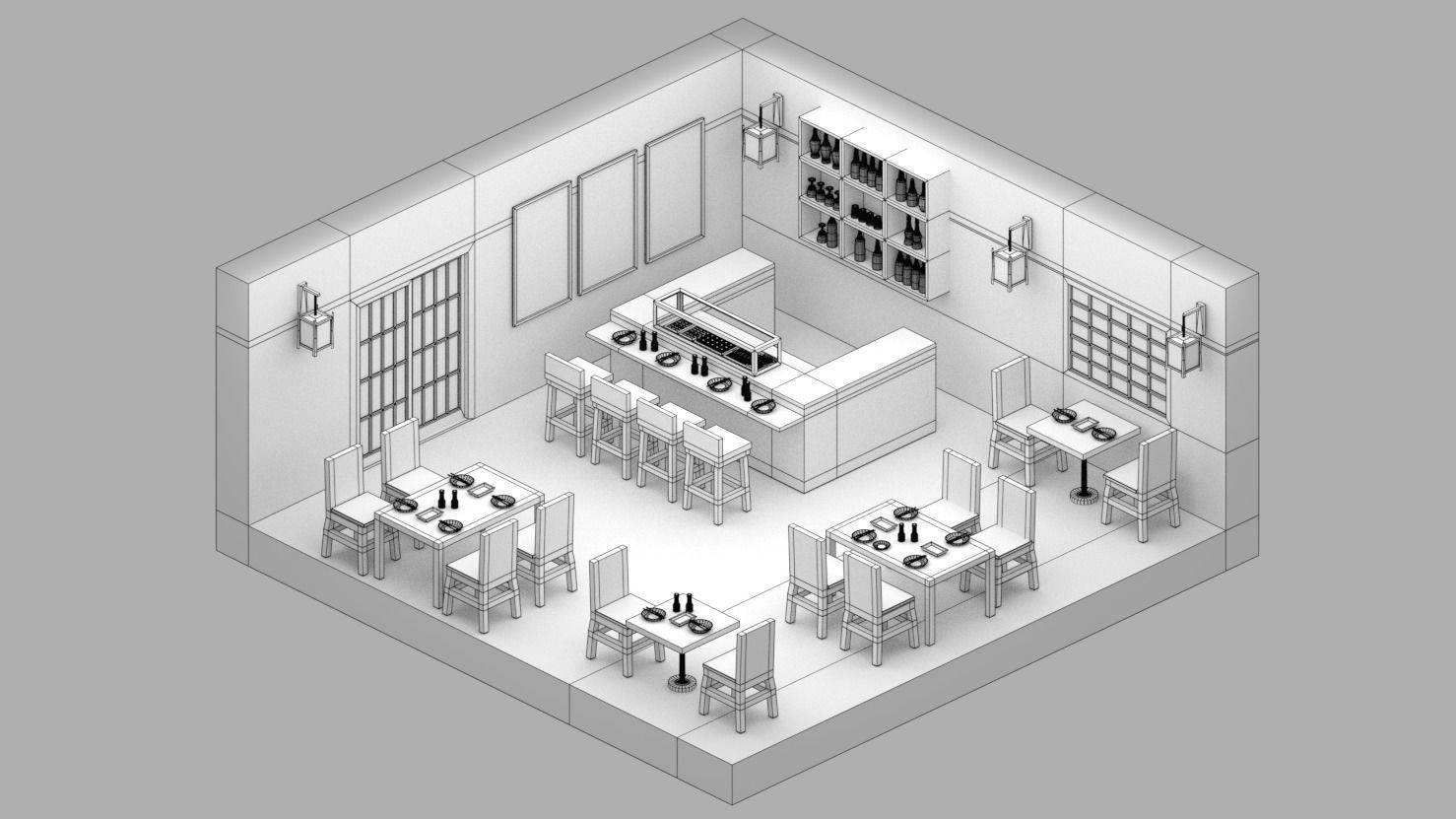 Japanese Restaurant Low-poly 3D model_9