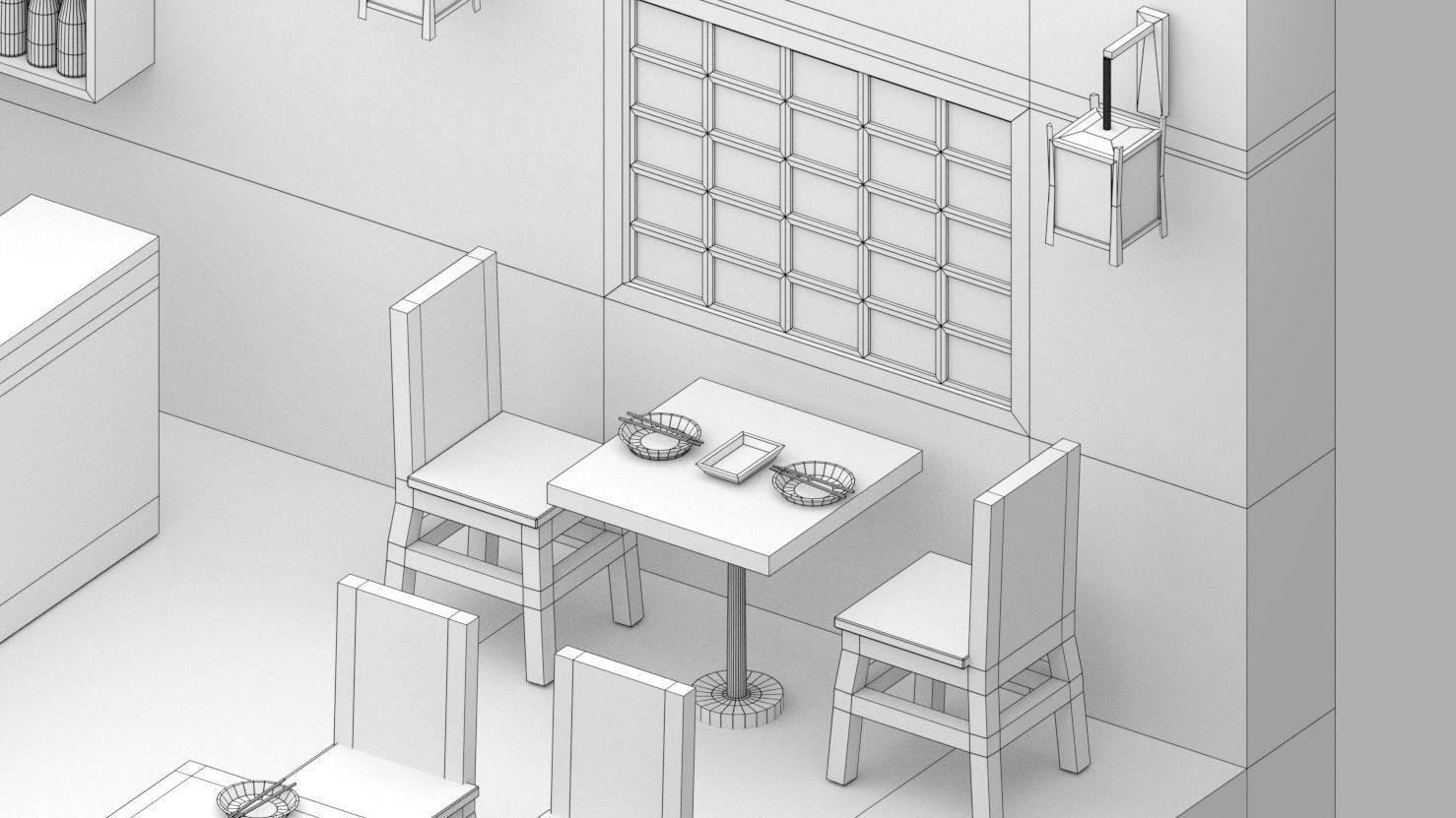 Japanese Restaurant Low-poly 3D model_12