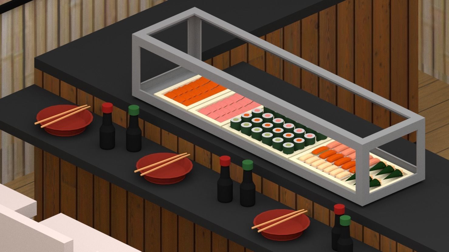 Japanese Restaurant Low-poly 3D model_6