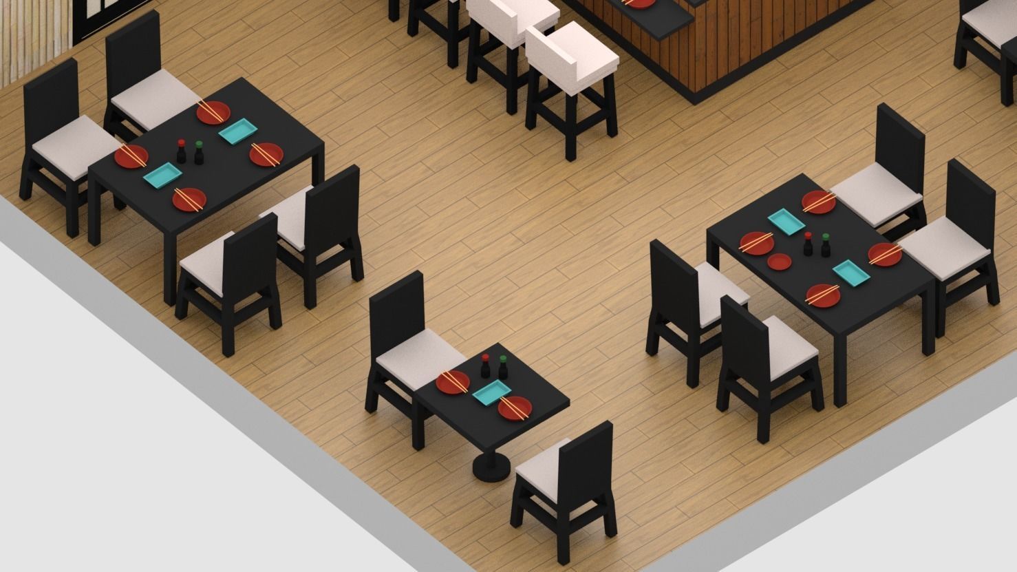 Japanese Restaurant Low-poly 3D model_5