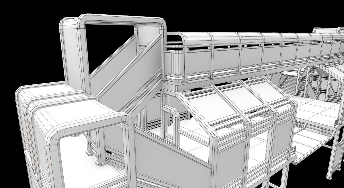 Sci-Fi Modular Tram Kit Low-poly 3D model_44
