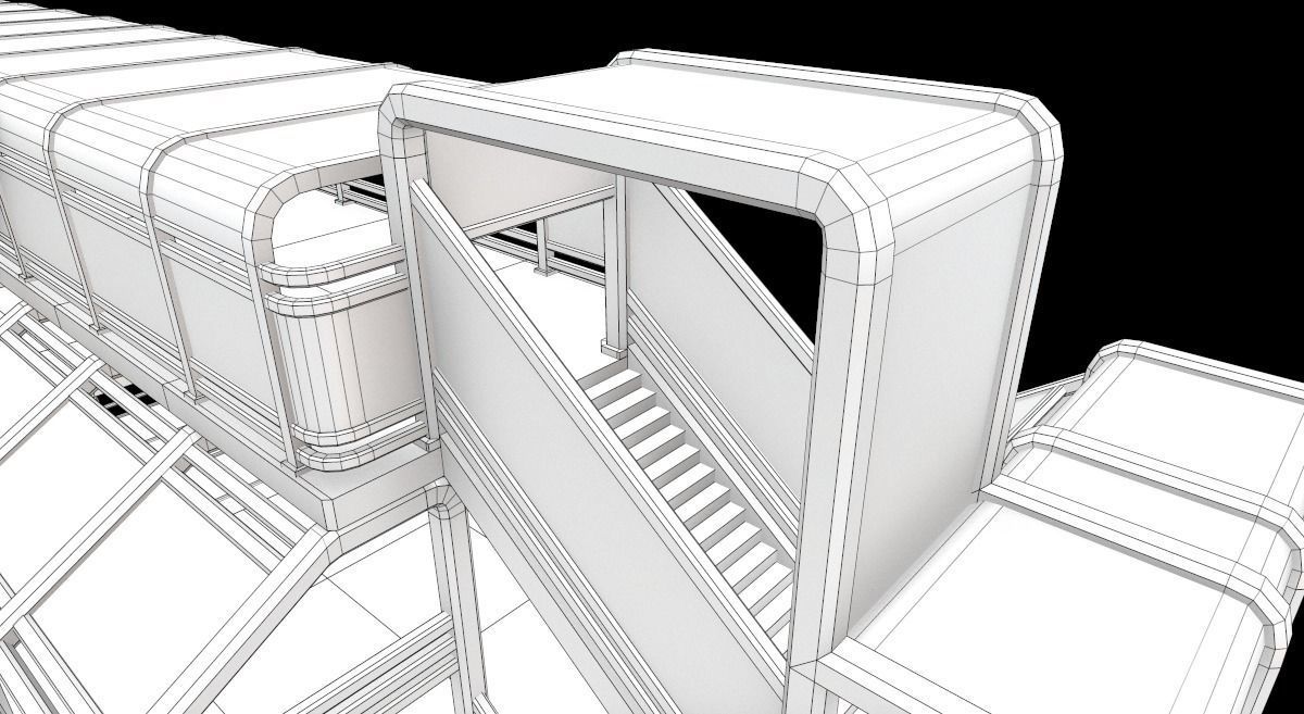 Sci-Fi Modular Tram Kit Low-poly 3D model_47