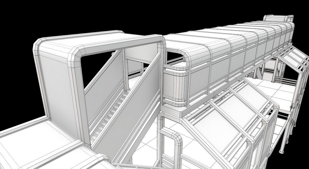 Sci-Fi Modular Tram Kit Low-poly 3D model_40