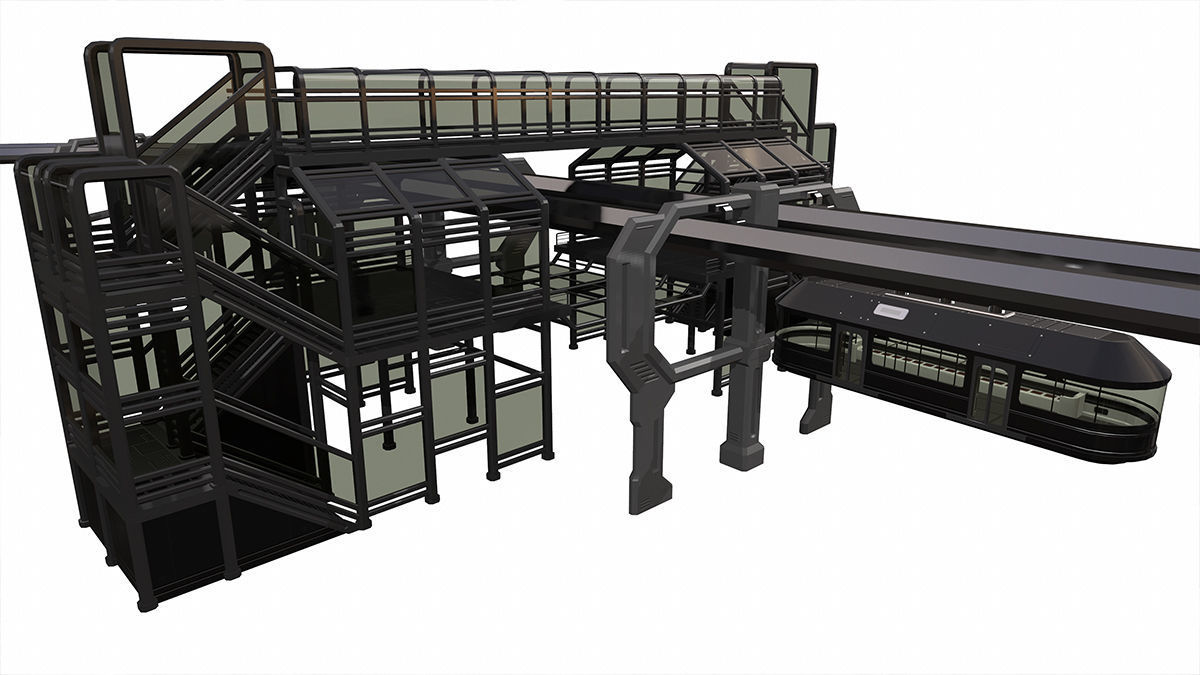 Sci-Fi Modular Tram Kit Low-poly 3D model_2